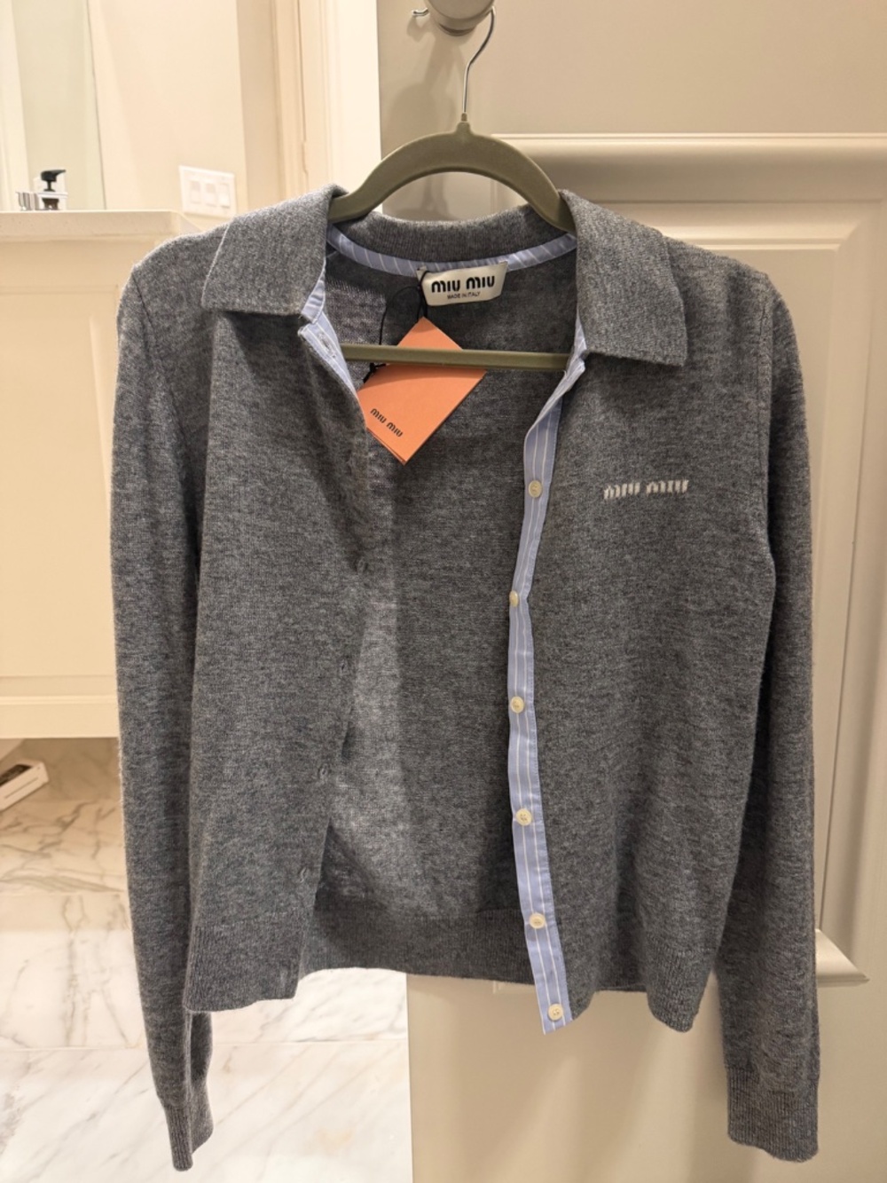 Miu Miu Grey with Blue Oxford Trim Cardigan